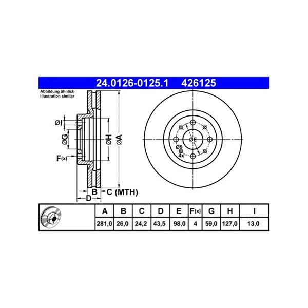 Bromsskiva Ventilerad, Framaxel Ate 24.0126-0125.1 ATE Bromsskiva Ventilerad, Framaxel Ate 24.0126-0125.1 ATE