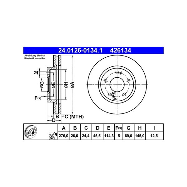 Bromsskiva Ventilerad, Framaxel Ate 24.0126-0134.1 ATE Bromsskiva Ventilerad, Framaxel Ate 24.0126-0134.1 ATE
