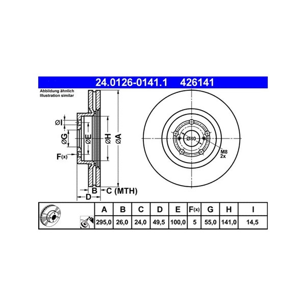 Bromsskiva Ventilerad, Framaxel Ate 24.0126-0141.1 ATE Bromsskiva Ventilerad, Framaxel Ate 24.0126-0141.1 ATE