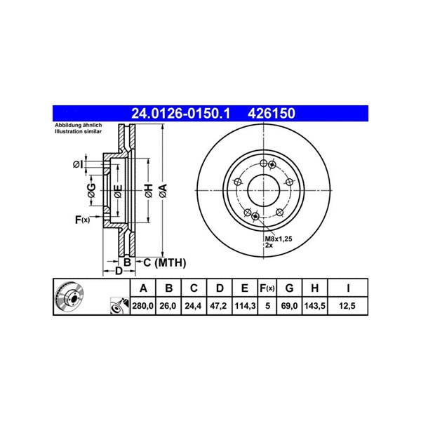 Bromsskiva Ventilerad, Framaxel Ate 24.0126-0150.1 ATE Bromsskiva Ventilerad, Framaxel Ate 24.0126-0150.1 ATE