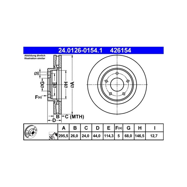 Bromsskiva Ventilerad, Framaxel Ate 24.0126-0154.1 ATE