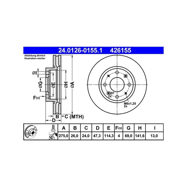 Bromsskiva Ventilerad, Framaxel Ate 24.0126-0155.1 ATE Bromsskiva Ventilerad, Framaxel Ate 24.0126-0155.1 ATE