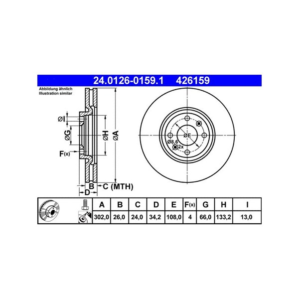 Bromsskiva Ventilerad, Framaxel Ate 24.0126-0159.1 ATE Bromsskiva Ventilerad, Framaxel Ate 24.0126-0159.1 ATE