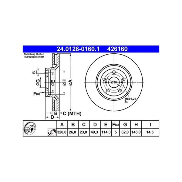 Bromsskiva Ventilerad, Framaxel Ate 24.0126-0160.1 ATE Bromsskiva Ventilerad, Framaxel Ate 24.0126-0160.1 ATE