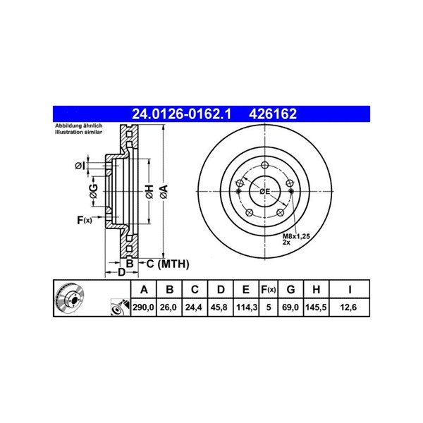 Bromsskiva Ventilerad, Framaxel Ate 24.0126-0162.1 ATE