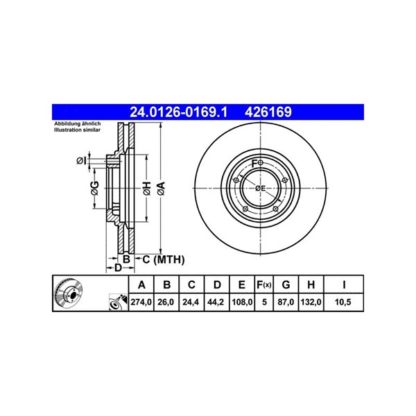 Bromsskiva Ventilerad, Framaxel Ate 24.0126-0169.1 ATE