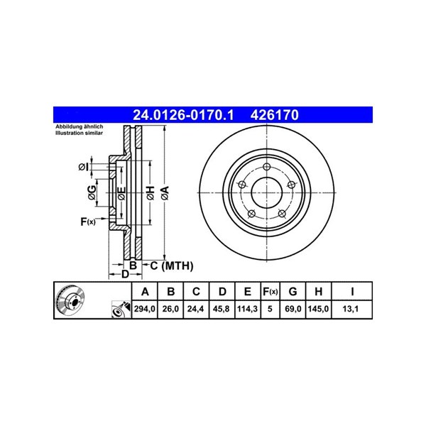 Bromsskiva Ventilerad, Framaxel Ate 24.0126-0170.1 ATE Bromsskiva Ventilerad, Framaxel Ate 24.0126-0170.1 ATE