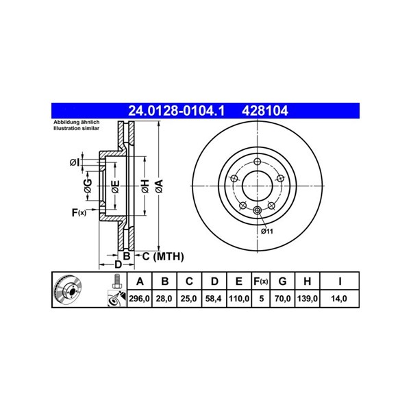 Bromsskiva Ventilerad, Framaxel Ate 24.0128-0104.1 ATE