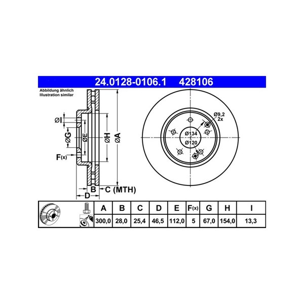 Bromsskiva Ventilerad, Framaxel Ate 24.0128-0106.1 ATE
