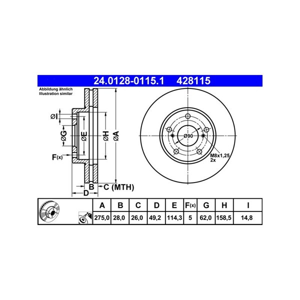 Bromsskiva Ventilerad, Framaxel Ate 24.0128-0115.1 ATE Bromsskiva Ventilerad, Framaxel Ate 24.0128-0115.1 ATE