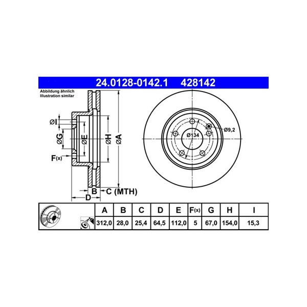 Bromsskiva Ventilerad, Framaxel Ate 24.0128-0142.1 ATE Bromsskiva Ventilerad, Framaxel Ate 24.0128-0142.1 ATE