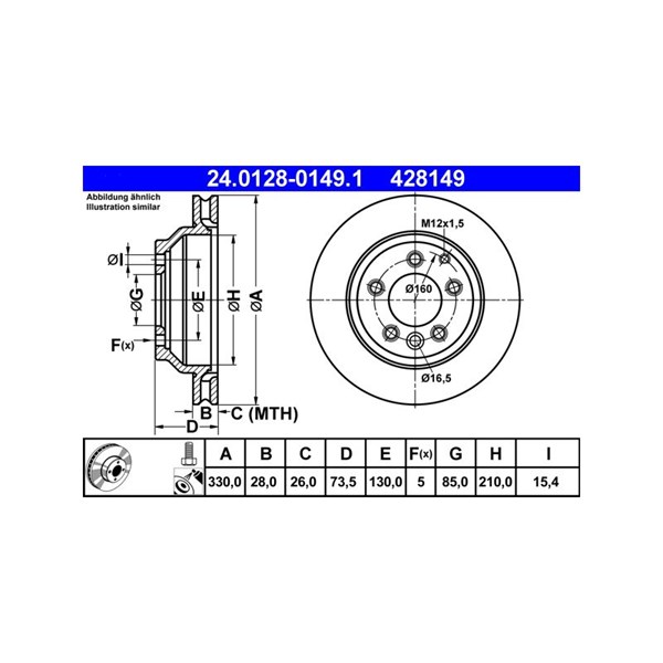 Bromsskiva Ventilerad, Bakaxel Ate 24.0128-0149.1 ATE Bromsskiva Ventilerad, Bakaxel Ate 24.0128-0149.1 ATE