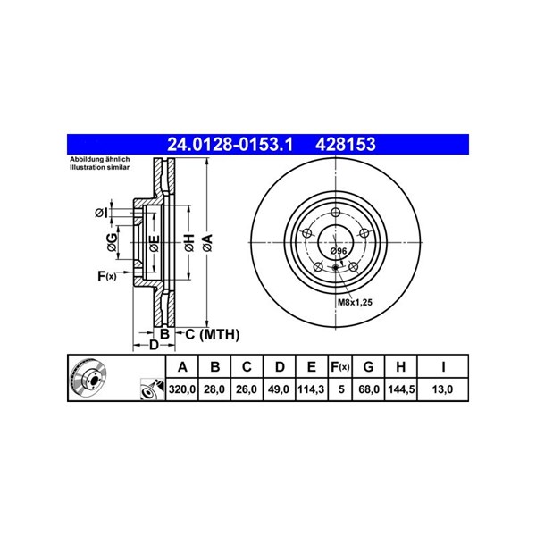 Bromsskiva Ventilerad, Framaxel Ate 24.0128-0153.1 ATE Bromsskiva Ventilerad, Framaxel Ate 24.0128-0153.1 ATE