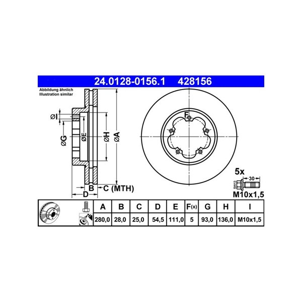Bromsskiva Ventilerad, Framaxel Ate 24.0128-0156.1 ATE Bromsskiva Ventilerad, Framaxel Ate 24.0128-0156.1 ATE