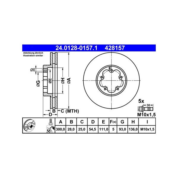 Bromsskiva Ventilerad, Framaxel Ate 24.0128-0157.1 ATE Bromsskiva Ventilerad, Framaxel Ate 24.0128-0157.1 ATE