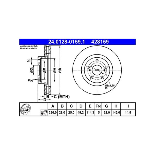 Bromsskiva Ventilerad, Framaxel Ate 24.0128-0159.1 ATE