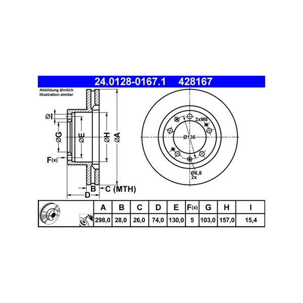 Bromsskiva Ventilerad, Fram, Framaxel Ate 24.0128-0167.1 ATE Bromsskiva Ventilerad, Fram, Framaxel Ate 24.0128-0167.1 ATE