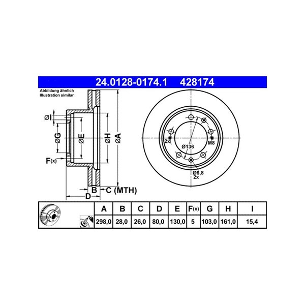 Bromsskiva Ventilerad, Framaxel Ate 24.0128-0174.1 ATE Bromsskiva Ventilerad, Framaxel Ate 24.0128-0174.1 ATE