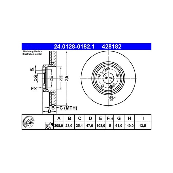 Bromsskiva Ventilerad, Framaxel Ate 24.0128-0182.1 ATE
