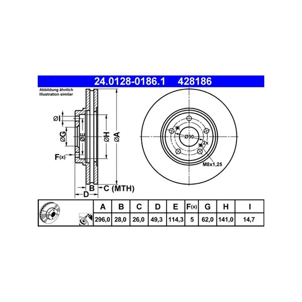 Bromsskiva Ventilerad, Framaxel Ate 24.0128-0186.1 ATE
