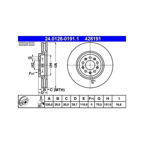 Bromsskiva Ventilerad, Framaxel Ate 24.0128-0191.1 ATE