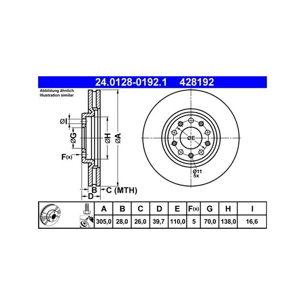Bromsskiva Ventilerad, Framaxel Ate 24.0128-0192.1 ATE