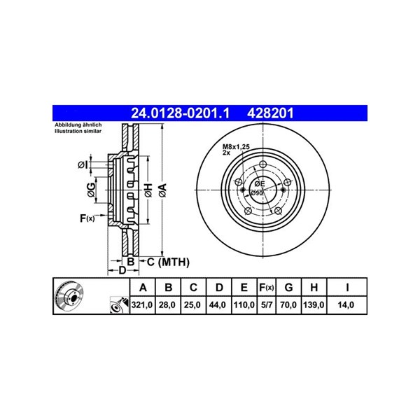 Bromsskiva Ventilerad, Framaxel Ate 24.0128-0201.1 ATE
