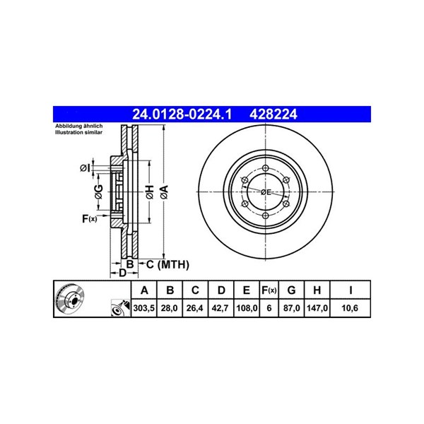 Bromsskiva Ventilerad, Framaxel Ate 24.0128-0224.1 ATE Bromsskiva Ventilerad, Framaxel Ate 24.0128-0224.1 ATE