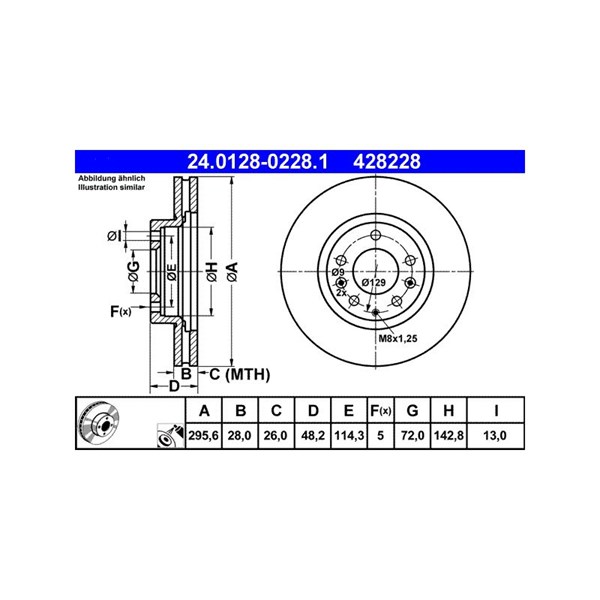 Bromsskiva Ventilerad, Framaxel Ate 24.0128-0228.1 ATE Bromsskiva Ventilerad, Framaxel Ate 24.0128-0228.1 ATE