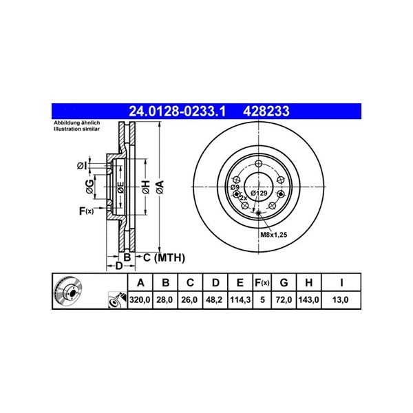 Bromsskiva Ventilerad, Framaxel Ate 24.0128-0233.1 ATE Bromsskiva Ventilerad, Framaxel Ate 24.0128-0233.1 ATE