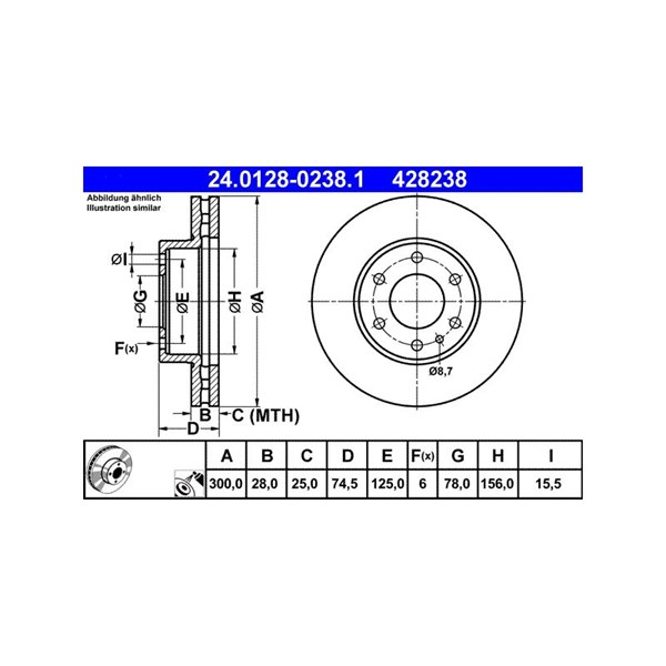Bromsskiva Ventilerad, Framaxel Ate 24.0128-0238.1 ATE Bromsskiva Ventilerad, Framaxel Ate 24.0128-0238.1 ATE