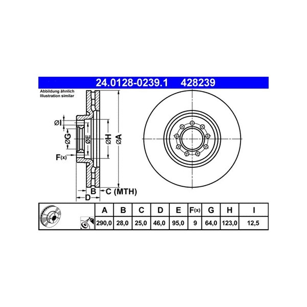 Bromsskiva Ventilerad, Framaxel Ate 24.0128-0239.1 ATE Bromsskiva Ventilerad, Framaxel Ate 24.0128-0239.1 ATE