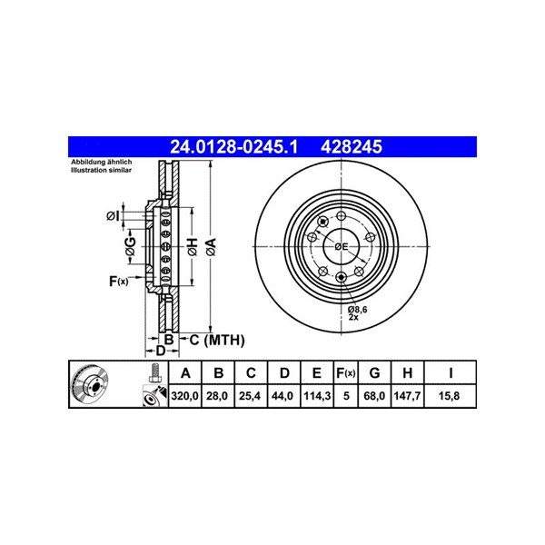 Bromsskiva Ventilerad, Framaxel Ate 24.0128-0245.1 ATE Bromsskiva Ventilerad, Framaxel Ate 24.0128-0245.1 ATE