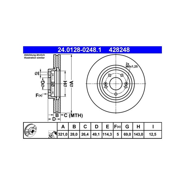 Bromsskiva Ventilerad, Framaxel Ate 24.0128-0248.1 ATE Bromsskiva Ventilerad, Framaxel Ate 24.0128-0248.1 ATE