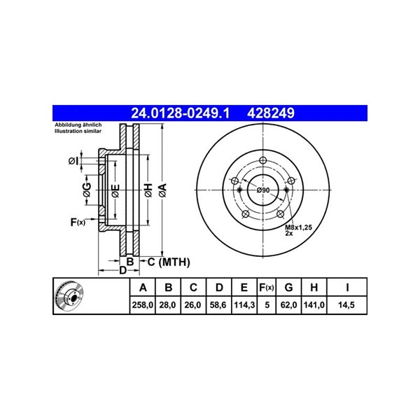 Bromsskiva Ventilerad, Framaxel Ate 24.0128-0249.1 ATE Bromsskiva Ventilerad, Framaxel Ate 24.0128-0249.1 ATE