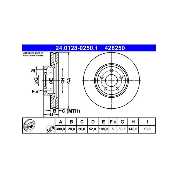 Bromsskiva Ventilerad, Framaxel Ate 24.0128-0250.1 ATE Bromsskiva Ventilerad, Framaxel Ate 24.0128-0250.1 ATE