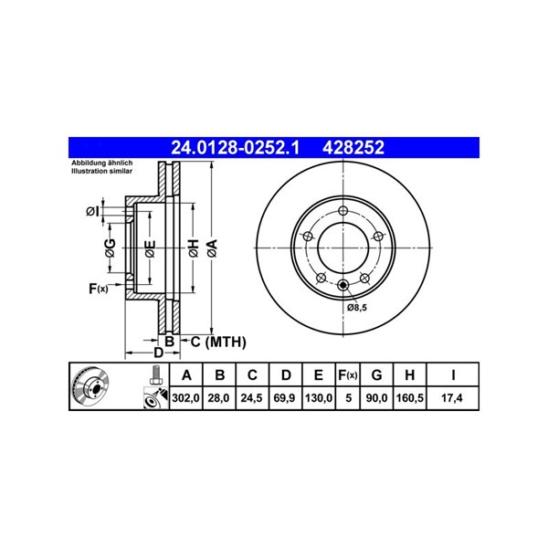 Bromsskiva Ventilerad, Framaxel Ate 24.0128-0252.1 ATE Bromsskiva Ventilerad, Framaxel Ate 24.0128-0252.1 ATE
