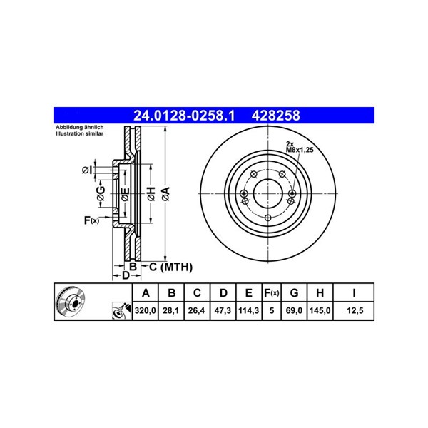 Bromsskiva Ventilerad, Framaxel Ate 24.0128-0258.1 ATE Bromsskiva Ventilerad, Framaxel Ate 24.0128-0258.1 ATE