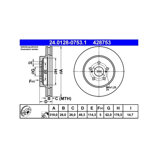 Bromsskiva Ventilerad, Framaxel Ate 24.0128-0753.1 ATE Bromsskiva Ventilerad, Framaxel Ate 24.0128-0753.1 ATE
