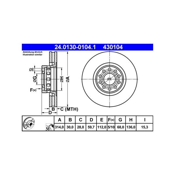 Bromsskiva Ventilerad, Framaxel Ate 24.0130-0104.1 ATE