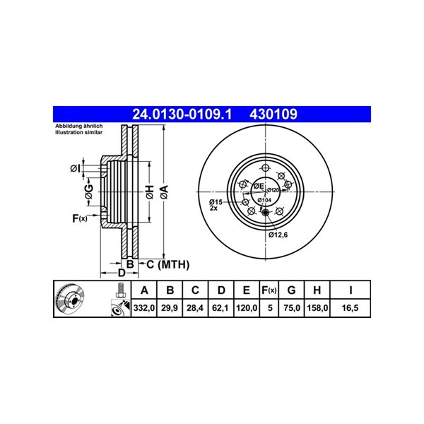 Bromsskiva Ventilerad, Framaxel Ate 24.0130-0109.1 ATE