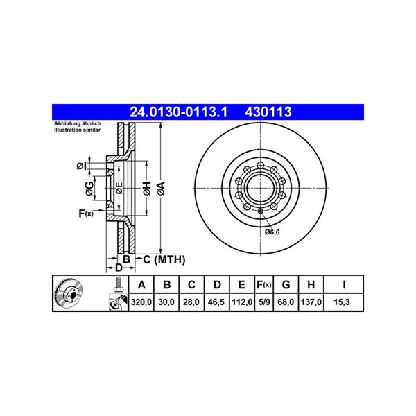 Bromsskiva Ventilerad, Framaxel Ate 24.0130-0113.1 ATE Bromsskiva Ventilerad, Framaxel Ate 24.0130-0113.1 ATE