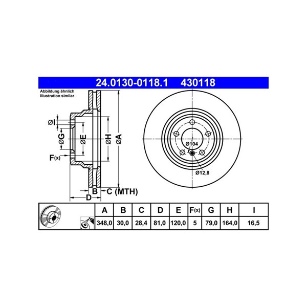 Bromsskiva Ventilerad, Framaxel Ate 24.0130-0118.1 ATE