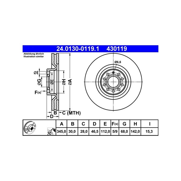 Bromsskiva Ventilerad, Framaxel Ate 24.0130-0119.1 ATE Bromsskiva Ventilerad, Framaxel Ate 24.0130-0119.1 ATE