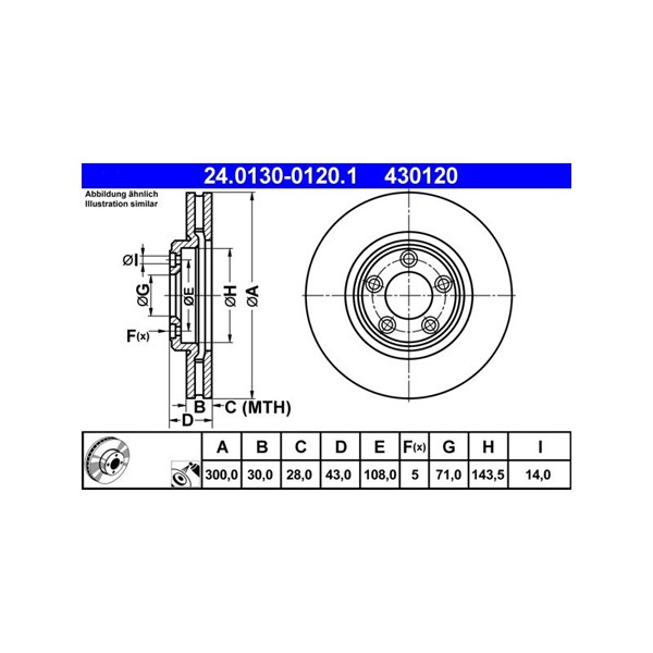 Bromsskiva Ventilerad, Framaxel Ate 24.0130-0120.1 ATE Bromsskiva Ventilerad, Framaxel Ate 24.0130-0120.1 ATE