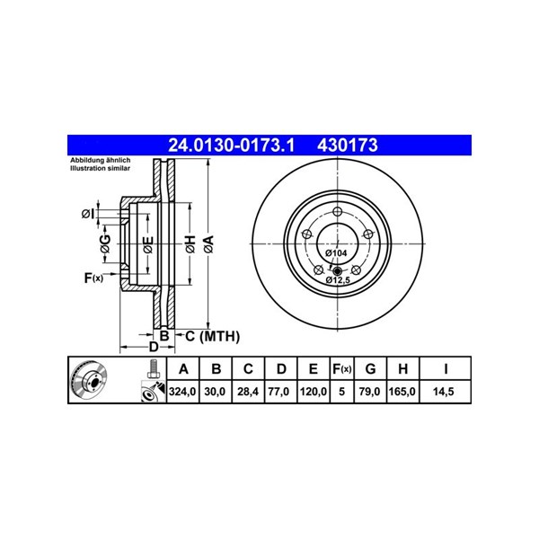 Bromsskiva Ventilerad, Framaxel Ate 24.0130-0173.1 ATE