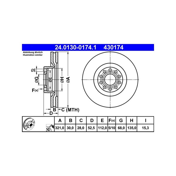 Bromsskiva Ventilerad, Framaxel Ate 24.0130-0174.1 ATE