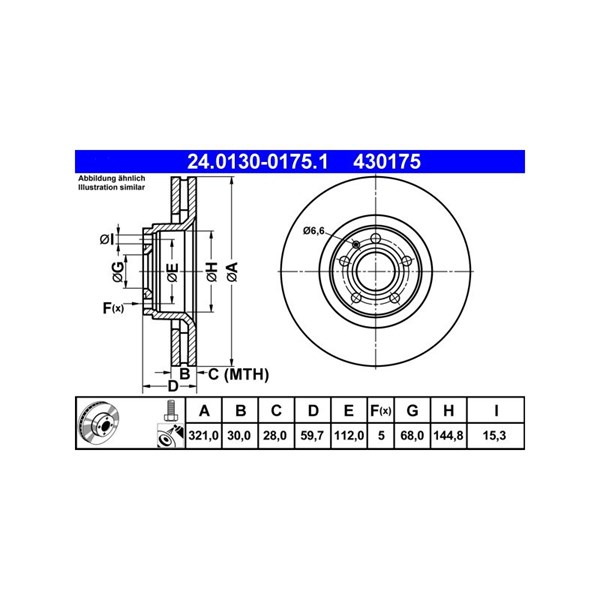 Bromsskiva Ventilerad, Framaxel Ate 24.0130-0175.1 ATE Bromsskiva Ventilerad, Framaxel Ate 24.0130-0175.1 ATE