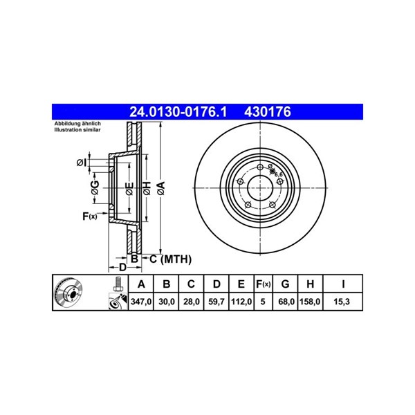 Bromsskiva Ventilerad, Framaxel Ate 24.0130-0176.1 ATE Bromsskiva Ventilerad, Framaxel Ate 24.0130-0176.1 ATE