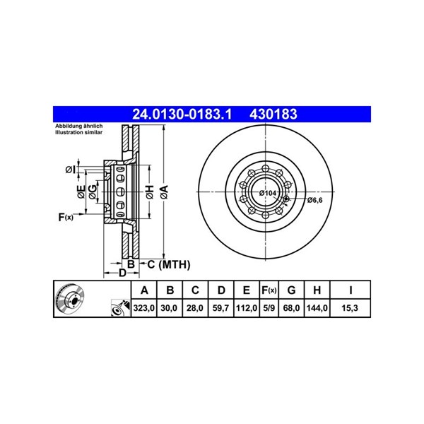 Bromsskiva Ventilerad, Framaxel Ate 24.0130-0183.1 ATE